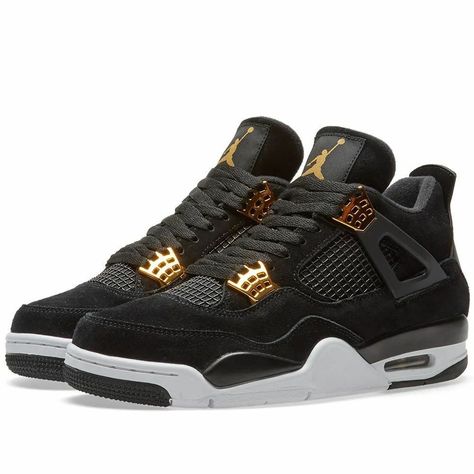 Nike Air Jordan 4 Retro Royalty Black Metallic Gold White 308497 032 sz 9.5 This item is 💯% percent authentic and brand new with box. Black And Gold Jordans, Jordan 4 Retro Metallic, Nike Shoes Women Fashion, Jordan 4 Black, Nike Air Jordan 4 Retro, Nike Air Jordan 4, Jordan 4s, Pretty Shoes Sneakers, Jordan Shoes Retro