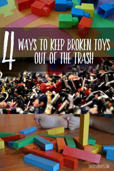 4 ideas on what to do with broken toys - we are trying to cut down on the trash we generate so here are some creative toy upcycle and toy recycle ideas! Diy Old Toys, Toy Upcycle, Diy Recycled Toys, Upcycle Toys, Recycling Hacks, Toy Shopping Cart, Upcycle Kids, Recycled Toys, Tinker Toys