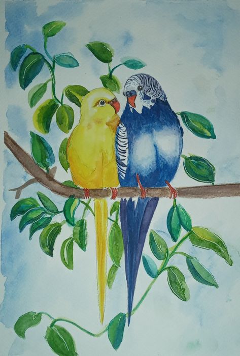 Poster Colour Birds Painting, Bird Composition, Watercolor Negative Painting, Vegetable Drawing, Bird Craft, Negative Painting, Eyes Images, Colorful Canvas Art, Color Drawing Art