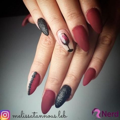 Wine Bottle Nail Art, Wine Theme Nails, Red Nail Designs For Short Nails, Nails With Wine Glass Design, Wine Glass Nail Art Design, Wine Themed Nails, Wine Design Nails, Wine Glass Nails Designs, Winery Nails