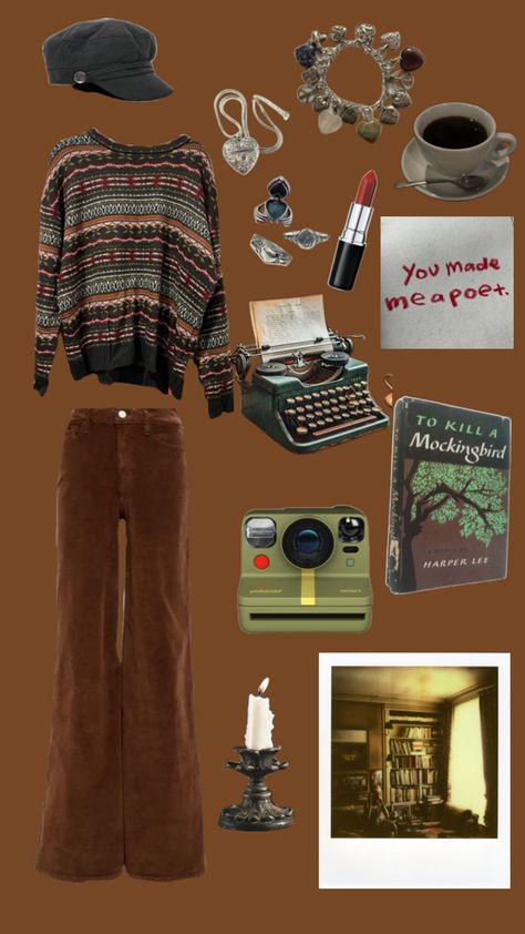 autumn outfits, gender neutral outfits for autumn, grandpa sweater outfit, brown pants outfit, layered jewelry, polaroid, Outfit Brown Pants, Grandpa Sweater Outfit, Outfits Gender Neutral, Outfits For Autumn, Gender Neutral Outfits, Brown Pants Outfit, Neutral Outfits, Sweater Outfit, Grandpa Sweater