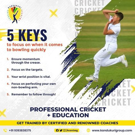 Cricket is a game that is played with grace and serenity, but this is often broken by the fact that bowlers tend to over-stride and resort to swinging the ball back in forth when they bowl. Comment below about your technique of bowling. Learn the right technique from the right academy for you. #KCA isit https://kandukurigroup.com/ to know more! #cricketacademy #cricket #cricketfans #cricketlife #cricketlovers #bowling #tipsforbowling Cricket Academy, Fast Bowling, Cricket Poster, Best Friends Forever Images, Cricket Tips, Cricket Games, Thumbnail Design, Creative Ads, Best Friends Forever