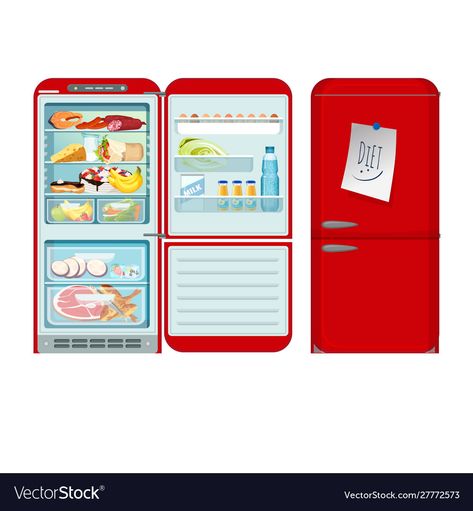 Fridge Images, Inside Fridge Drawing, Fridge Drawing, Open Fridge Illustration, Refrigerator Illustration, Red Refrigerator, Paper Crafts For Kids, Ux Ui, Big Picture