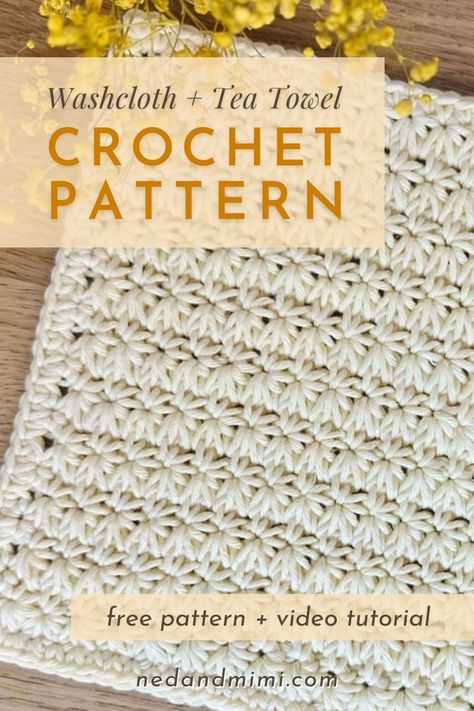 Learn how to crochet the Star Stitch (also known as the Marguerite Stitch) - a beautiful and striking stitch pattern that is deceptively simple once you get the hang of it! The written pattern comes with a step-by-step video tutorial to help you master this gorgeous stitch pattern quickly and easily. Crochet Star Stitch Pattern, Crochet Washcloth Free Pattern, Crochet Washcloth Free, Crochet Dish Cloth Free Pattern, Crochet Washcloths, Crochet Star Stitch, Crochet Kitchen Towels, Crochet Washcloth Pattern, Crochet Hot Pads