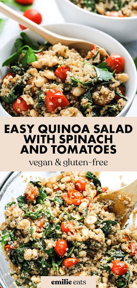 Quinoa And Spinach Recipes, Quinoa Spinach Recipes, Quinoa Spinach Salad, Quinoa Salad Recipes Easy, Easy Quinoa Salad, Salad With Spinach, Salad Spinach, Quinoa Recipes Healthy, Salad With Tomatoes