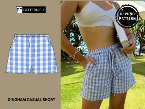 Gingham Casual Shorts PDF Sewing Pattern: Sizes US2-12, UK6-16, EU34-44, XS-XXL | Instant Download with A4&A0 Printable Instructions Easy Top Sewing Patterns For Beginners, Short Patterns Sewing Free Women, Diy Shirts Sew, Shorts Free Sewing Pattern, 1 Yard Sewing Projects Clothes, Sewing Summer Tops, Shorts Sewing Pattern Free, Simple Sewing Projects Clothes, Free Sewing Patterns Tops