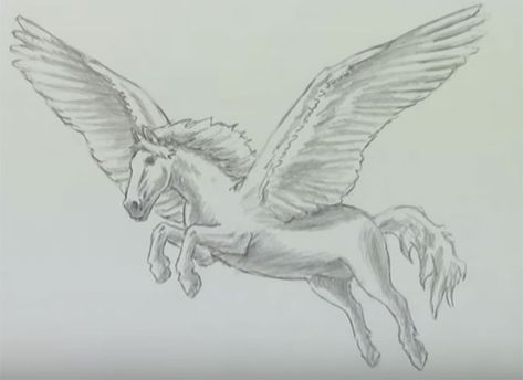 How to draw a Pegasus: Cute, Simple, Realistic and Easy Drawing Easy Sketch, Pegasus Drawing, Pegasus Tattoo, Drawing Tut, Draw Realistic, Draw Two, Shading Techniques, Watch Cartoons, Drawing Process