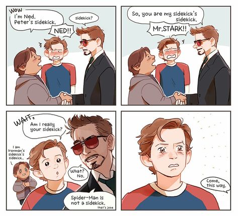 Meeting Mr. Stark Hallpen Deviantart, Ned Spiderman, Animated Avengers, Superfamily Avengers, Funny Marvel Memes, Avengers Comics, Marvel Avengers Funny, Avengers Memes, Marvel Jokes