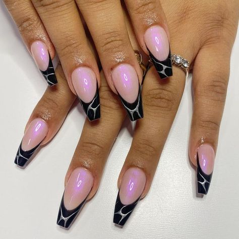 French With Chrome, Black French Tip Nails, Black French Tip, Chrome Design, Black French Tips, Love Dark, Tip Nails, Black French, French Tips