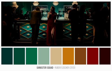 "Gangster Squad" color palette, a movie by Ruben Fleischer (2013). Peaky Blinders Color Palette, Casino Color Palette, Royal Colors Palette, Color Palets, Gatsby Movie, Frame Composition, Gangster Squad, Movie Color Palette, Movies Art