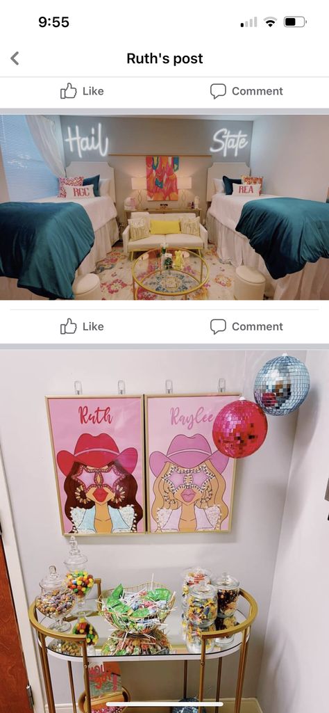 Mississippi State University Dorm, Mississippi State Dorm, Mississippi State Dorm Room, Msu Dorm, Dorm Inspiration, College Sorority, Dorm Inspo, Dorm Room Designs, Dorm Art