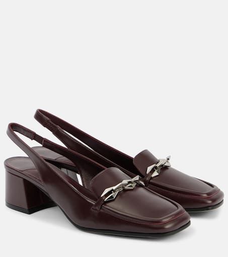 Diamond Tilda 85 leather slingback loafers in red - Jimmy Choo | Mytheresa Slingback Loafers, Jimmy Choo Flats, Loafer Pumps, Mid Heels Pumps, Chain Strap Bag, Oversized Tote Bag, Square Toe Heels, Pink Pumps, Floral Shoes