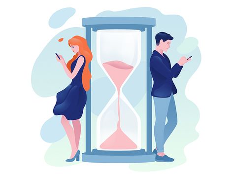 Waiting hourglass app relationship love dating girl boyfriend Hourglass Animation, Waiting Illustration, Flat Design Illustration, Affinity Designer, Dating App, Business Illustration, People Illustration, Design Website, Flat Illustration