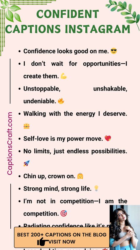Confidence is your superpower—wear it like a crown! Save your favorites and follow for more empowering captions. Whether you’re owning your look, chasing your dreams, or just feeling unstoppable, these captions will match your fearless energy. Stand tall, shine bright, and never doubt your worth! #Confidence #OwnIt Confident Captions For Instagram, Empowering Captions, Confident Captions, Life Captions, Strong Mind, Chin Up, Captions For Instagram, Chase Your Dreams, I Deserve
