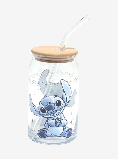 Remember to stay hydrated during your beach trip! This glass travel cup features a portrait of Stitch  surrounded by little stars and squiggle lines. Comes with a wooden lid and reusable glass straw.GlassHand wash onlyDo not microwaveImported Stitch Portrait, Lilo And Stitch Characters, Lilo And Stitch Merchandise, Disney Room Decor, Lilo And Stitch Quotes, Lilo And Stitch Drawings, Stitch Toy, Stitch Quote, Stitch Character