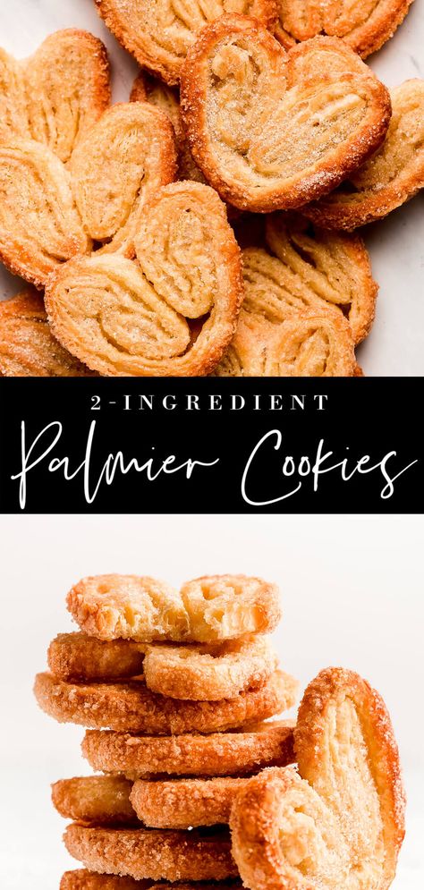 2-Ingredient Palmier Cookies are so easy to prepare but make quite the statement on a holiday cookie platter. These sweet, delicate, buttery cookies are irresistible and ready in just 25 minutes. #christmascookies #cookies #puffpastry | GarnishandGlaze.com Palmier Cookies, 2 Ingredient Cookies, Cookie Platter, Two Ingredient, Favorite Cookie Recipe, Buttery Cookies, Delicious Cookie Recipes, Scrumptious Desserts, 2 Ingredient