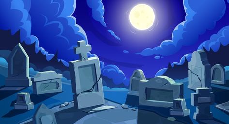 Ghost In Graveyard, Cemetery At Night, Graveyard Background, Stone Game, Stone Artwork, Cartoon Ghost, Ghost Cartoon, City Cartoon, Cemetery Art