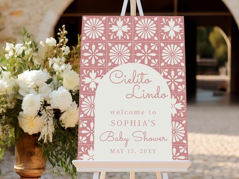 Pink Cielito Lindo Baby Shower Sign, Pink Baby Shower Welcome Sign, Instant Download, Talavera, Mexican, Welcome Sign Cielito Lindo Baby Shower Theme Pink, Talavera Party, Mexican Theme Party Decorations, Mexican Baby Shower, Quinceanera Pink, Mexican Party Theme, Diy Wedding Invitations, Party Stationery, Welcome Party