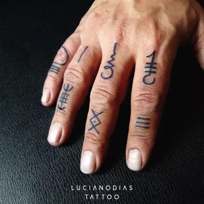 Runic Tattoo Arm, Runes Hand Tattoo, Viking Finger Tattoos For Men, Man Finger Tattoo, Viking Finger Tattoo, Finger Tats Men, Runic Tattoo, Tattoo Fingers, Men Finger Tattoos