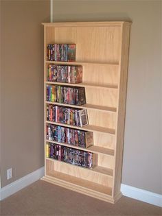 how to build DVD shelving                                                       … Diy Dvd Shelves, Ikea Dvd Storage, Dvd Storage Ideas, Dvd Storage Cabinet, Diy Dvd Storage, Diy Dvd, Dvd Storage Shelves, Dvd Cabinets, Dvd Storage Boxes