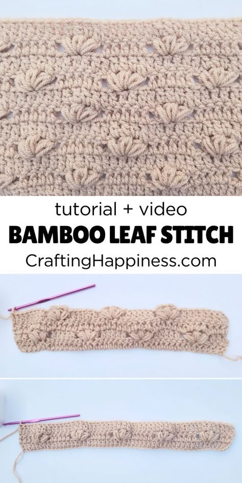 Learn how to crochet the Bamboo Leaf Stitch using my free written and video tutorial on Crafting Happiness. This is a beginner-friendly crochet stitch. You can use it to add the beauty and elegance of bamboo leaves for your blankets. Crochet Washcloth Free, Prayer Shawl Patterns, Leaf Stitch, Leaf Crochet, Crochet Star Stitch, Blanket Stitches, Crochet Leaf, Crochet Throw Pattern, Bamboo Leaf