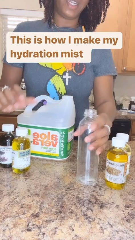 I add Equal parts aloe vera juice & distilled water or purified water to my favorite spray bottle (you can add Rose water also, I'm out so… | Instagram Healthy Nutrition Plan, Aloe Water, Spray Moisturizer, Aloe Juice, Jamaican Black Castor Oil, Diy Sprays, Black Castor Oil, Purified Water, Hemp Seed