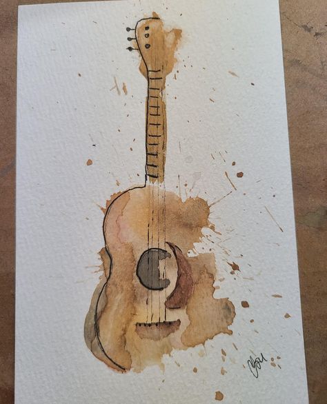 Abstract Guitar, Diy Watercolor Cards, Learn Watercolor Painting, Learn Watercolor, Watercolor Bookmarks, Watercolor Ideas, Guitar Art, Diy Watercolor, Watercolor Paintings Tutorials