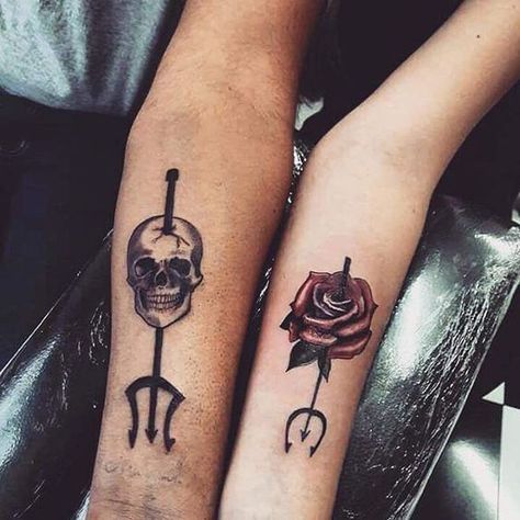 Make it pleasant for your beloved or dear person and suggest him a soulmate matching couple tattoo. Choose one of the 60+ ideas we have listed in our article. Skull Couple Tattoo, Infinity Tattoos For Couples, Unique Infinity Tattoo, True Love Tattoo, Infinity Couple Tattoos, Trident Tattoo, Tattoos For Couples, Best Couple Tattoos, Cute Couple Tattoos