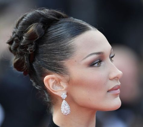 Bella Hadid Updo, Middle Part Updo, Lydia Martin Hairstyles, Sleek Prom Hair, Special Event Hair, Pretty Flacko, Guest Hair, Curly Clip Ins, Editorial Hair