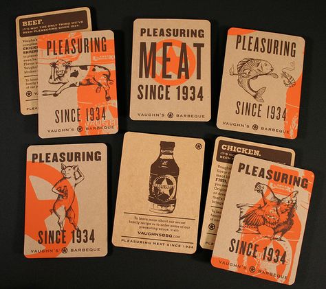 Vaughn's BBQ Sauce Cards and Poster on Behance Sales Collateral, Restaurant Identity, Restaurant Poster, Food Events, Restaurant Branding, Vintage Graphic Design, Barbecue Sauce, Menu Design, Bbq Sauce