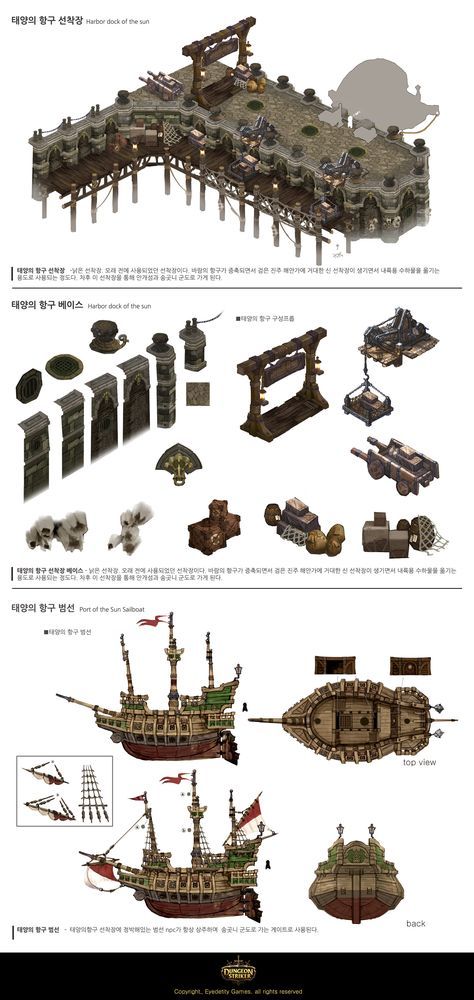 Medieval Building Concept Art, Dungeon Striker, Pirate Rpg, Hong Soonsang, Minecraft Hus, Steampunk Building, Steampunk City, House Tree, Environment Props