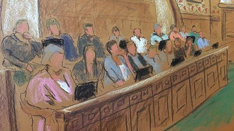 An artist's rendering of the Tsarnaev jury in federal court. (Sketch credit: Jane Rosenberg) Court Sketch Artist, Courtroom Sketch Drawings, Court Room Drawing, Courtroom Artist, Courtroom Art, Court Drawing, Court Illustration, Room Sketch, Inherit The Wind