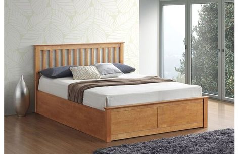 Wooden Ottoman, Fabric Upholstered Bed, Oak Bed Frame, Fabric Bed Frame, Ottoman Storage Bed, Oak Beds, Slatted Headboard, Ottoman Storage, Bed Frame With Storage