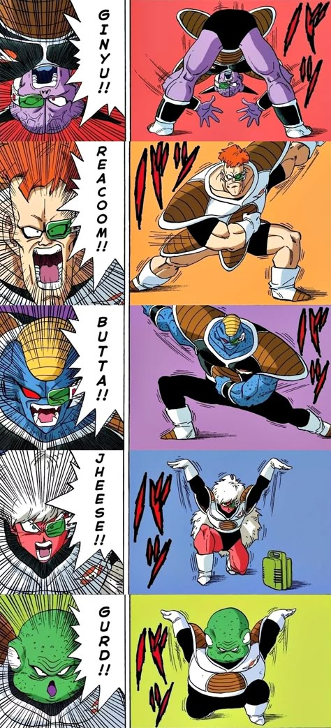 Ginyu Force Ginyu Force, Dragon Ball Characters, Dbz Manga, Dragon Ball Super Artwork, Dbz Art, Dragon Balls, Dragon Ball Super Manga, Dragon Ball Wallpapers, Dragon Ball Goku