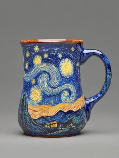 ↑↑↑ Larger size on website 🔸 The image depicts a ceramic mug, featuring a vibrant depiction of Vincent van Gogh's iconic painting Starry Night Mug, Starry Night Ceramics, Van Gogh Mug, Van Gogh Pottery, Gogh The Starry Night, The Starry Night, Vincent Van, Pottery Painting, Vincent Van Gogh