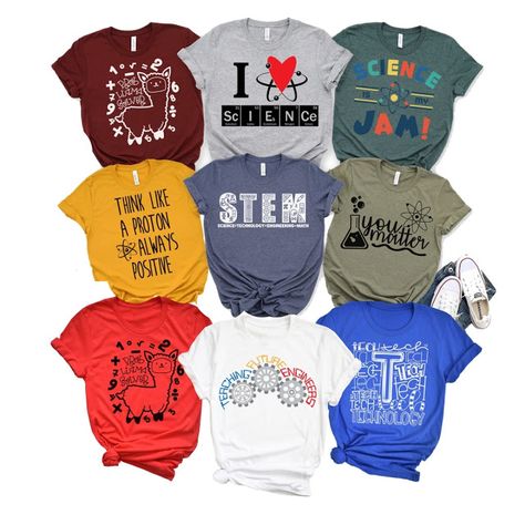 Confessions of a Frugal Mind: STEM Themed Graphic Tees  $14.99 Stem Teacher, Teacher Tees, Fit Details, Shirt Ideas, Workout Tee, Cricut Projects, Shoe Collection, Last Day, Baby Shop