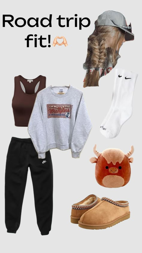 Road trip fit insp!🫶🏻🫶🏻🦌🦌🇺🇸🇺🇸 Road Trip Aesthetic Outfit, Cute Road Trip Outfits, Sweats Outfits, Road Trip Outfits, Jeans Closet, Cute Cowboys, Cute School Fits, Road Trip Playlist, Horse Room