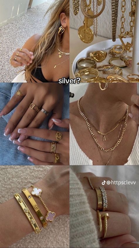 Trendy Jewelry Gold, Colorful Jewelry Outfit, Where To Buy Accessories, Gold Girly Aesthetic, Fall 2024 Fashion Trends Jewelry, Acsesuares Style, Jewelry Selling Ideas, Latina Gold Jewelry, Jewlerie Aesthetic Gold And Silver