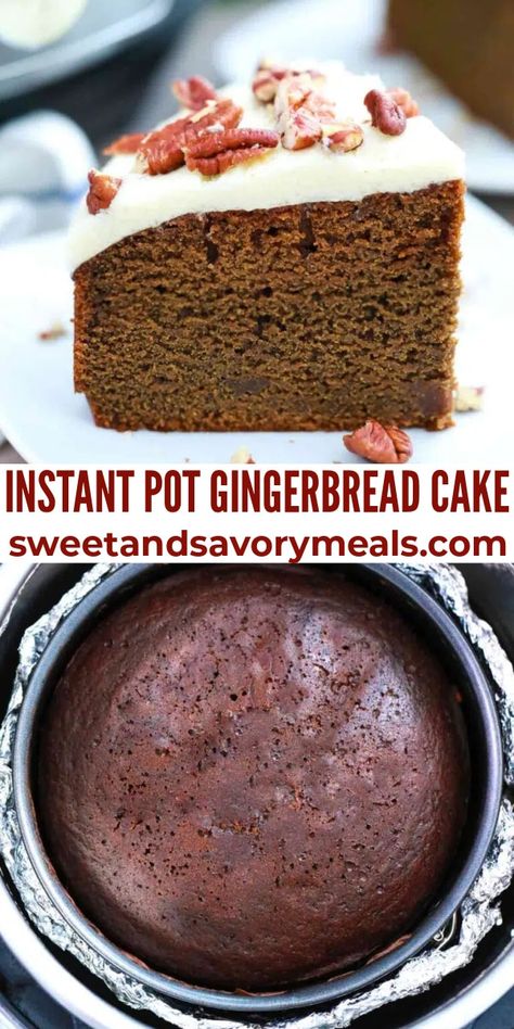 Instant Pot Gingerbread Cake is the perfect holiday treat with its delicious seasonal spices and maple bourbon frosting. #instantpot #gingerbread #cake #dessert #christmas #sweetandsavorymeals Instant Pot Cupcakes, Bourbon Frosting, Instant Pot Cake, Instant Pot Desserts, Dessert Christmas, Christmas Eats, Vegetarian Instant Pot, Maple Bourbon, Candied Sweet Potatoes