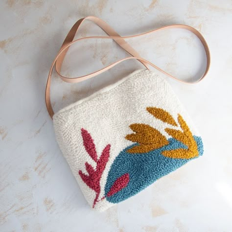 Punch Needle Purse, Punch Needle Clothes, Modern Punch Needle, Punch Needle Bag, Modern Rug Hooking, Embroidery Punch Needle, Punch Bag, Embroidery Purse, Sacs Tote Bags