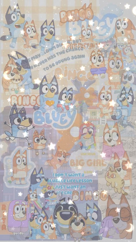 BLUEYYEYEYEYEYE #bluey #bingo #collage #show #wallpaper #music #vibes Christmas Wallpaper Iphone Cute, Bingo Funny, Cute Images For Wallpaper, Cute Backgrounds For Iphone, Bluey And Bingo, Bluey Bingo, Wallpaper Music, Music Vibes, Iphone Wallpaper Kawaii