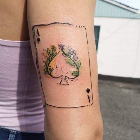 Cute Card Tattoo, Tiny Card Tattoo, Ace Of Spades Card Tattoo, Queen Of Spades Card Tattoo, Playing Cards Tattoo Design, Lgbt Tattoo Ideas, Playing Card Tattoo Ideas, Ace Of Hearts Tattoo, Ace Tattoos