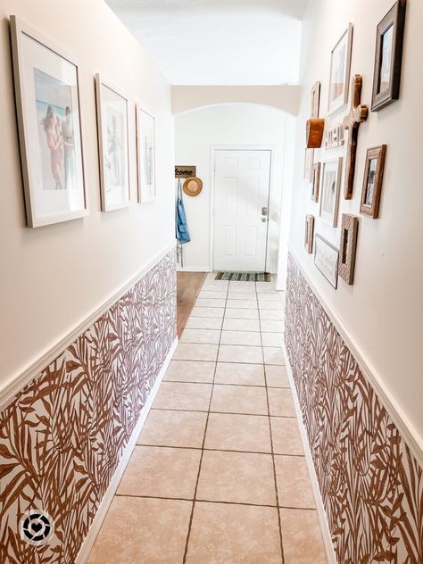 Wallpaper Half Wall Hallways, Hallway Peel And Stick Wallpaper Ideas, Peel And Stick Wallpaper Hallway, Hallway Wallpaper Ideas, Fromt Doors, Hallway Remodel, Off Wallpaper, Wallpaper Hallway, Hallway Makeover