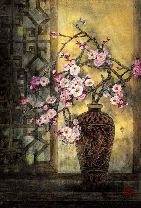 Chinese Dynasty Art, Guildhall Art Gallery, Japan Painting, Still Life Flowers, Art Society, Painting Art Lesson, Collage Art Mixed Media, Art Chair, China Art