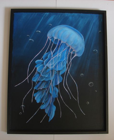 bubbles jellyfish sea ocean sea creature realistic acrylic Unique Acrylic Painting Canvas, Painting Ideas On Canvas Sea, Jelly Fish Painting Acrylic, Painting Ideas Jellyfish, Jellyfish Canvas Painting, Jellyfish Painting Easy, Jellyfish Painting Acrylic, Jellyfish Acrylic Painting, Acrylic Jellyfish