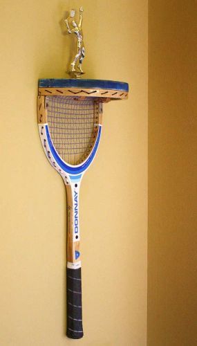 inventive ways to hang shelves | ... don`t cut it all the way through so that you don`t sever the string Vintage Tennis, Tennis Racquet, Tennis Racket, Tennis, Wall