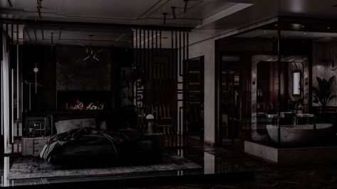 Dark Penthouse, Room Aesthetic Dark, Dark Wallpapers Aesthetic, Aesthetic Hotel, Paradise Pictures, Dark Wallpapers, Loft Interior Design, House Essentials, Hidden Rooms