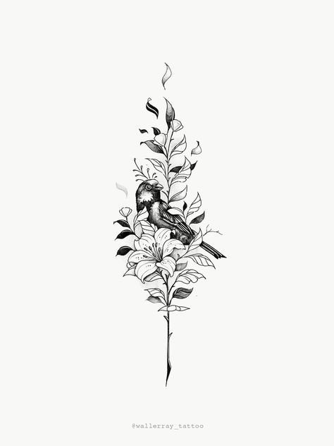 Sparrow Lily Tattoo, Sparrows And Lillies Tattoo, Lilly And Sparrow Tattoo, Lily And Sparrow Tattoo, Sparrow And Lily Tattoo, Sparrow Tattoos, Tattoo Under Chest, Rose Tattoo On Side, Sparrow Tattoo Design