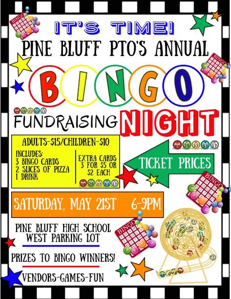 Parent Council Fundraising Ideas, Pto Bingo Night, Pta Bingo Night, Pto Fundraising Ideas Elementary, Bingo Fundraiser Ideas, Cheerleading Fundraiser Ideas, Cheer Fundraising Ideas, Bingo Night Fundraiser, Football Fundraising Ideas