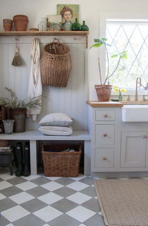 European Farmhouse Kitchen, Seeking Lavender Lane, Farmhouse Mudroom, Mudroom Makeover, European Farmhouse, Mudroom Design, Style Cottage, Floor Colors, Makeover Ideas